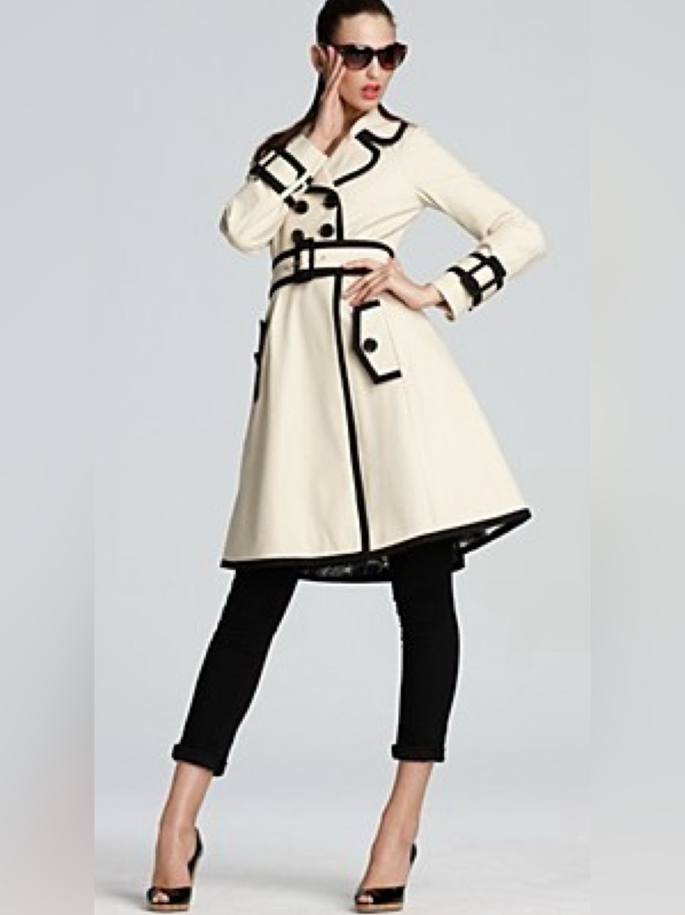 Kate Spade Florence Broadhurst Coat Pink Label on Black & White Floral Liner Sz4
